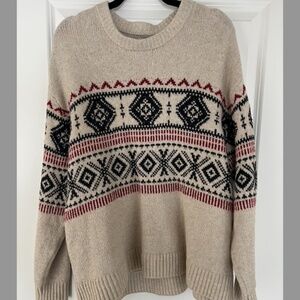 Abercrombie & Fitch Mens Oversized Soft A&F Sweater Size Medium Ivory Navy Red